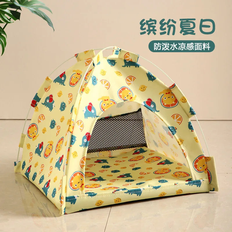 VELORA™ Canvas Pet Tent Bed – Semi-Enclosed Cat & Dog House