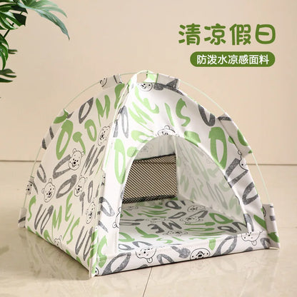 VELORA™ Canvas Pet Tent Bed – Semi-Enclosed Cat & Dog House