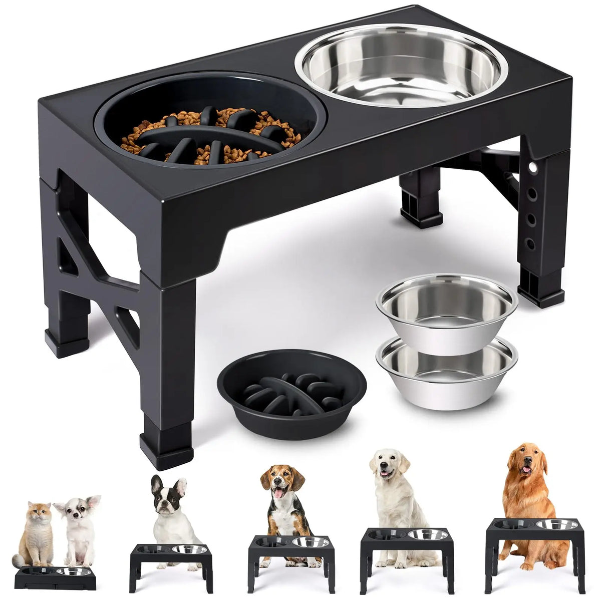 VELORA™ Elevated Dog Feeder – Adjustable Stand with Steel Bowls