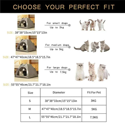 VELORA™ Canvas Pet Tent Bed – Semi-Enclosed Cat & Dog House