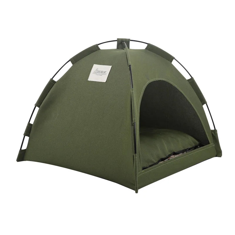 VELORA™ Canvas Pet Tent Bed – Semi-Enclosed Cat & Dog House