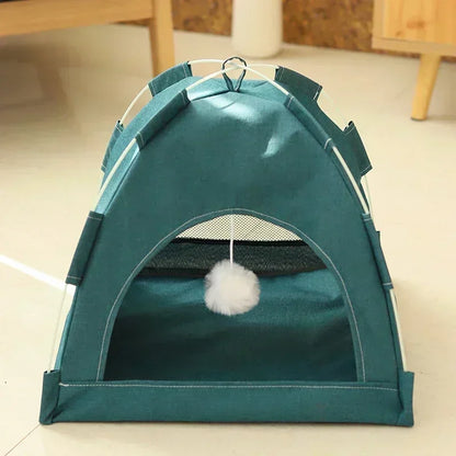 VELORA™ Canvas Pet Tent Bed – Semi-Enclosed Cat & Dog House