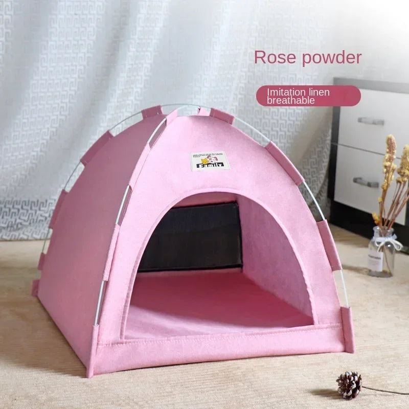 VELORA™ Canvas Pet Tent Bed – Semi-Enclosed Cat & Dog House