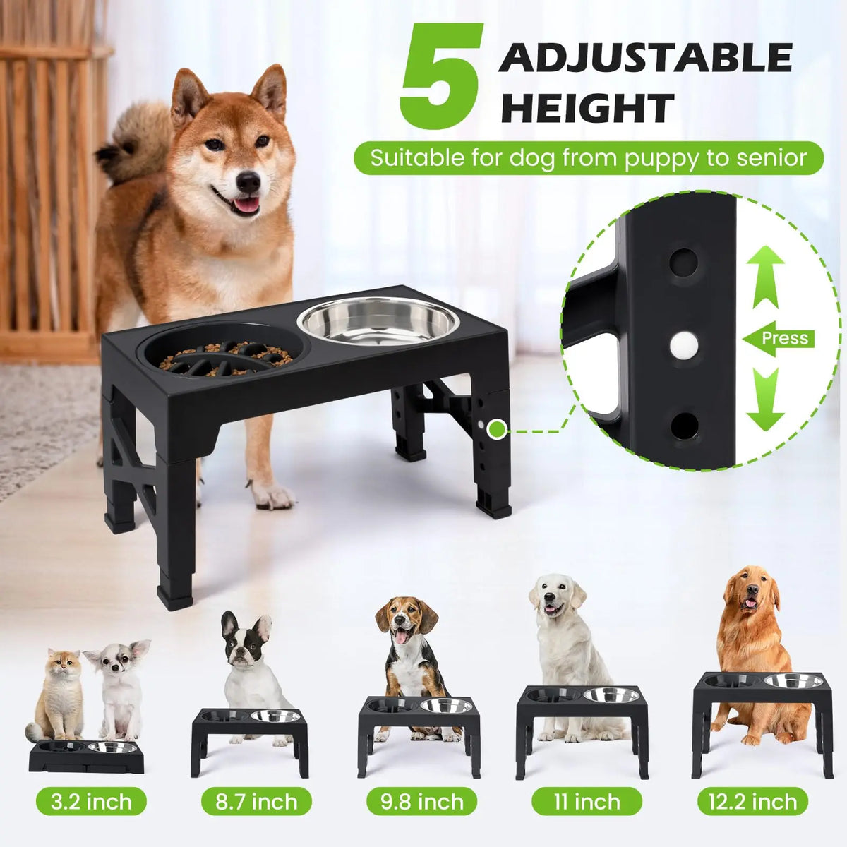 VELORA™ Elevated Dog Feeder – Adjustable Stand with Steel Bowls